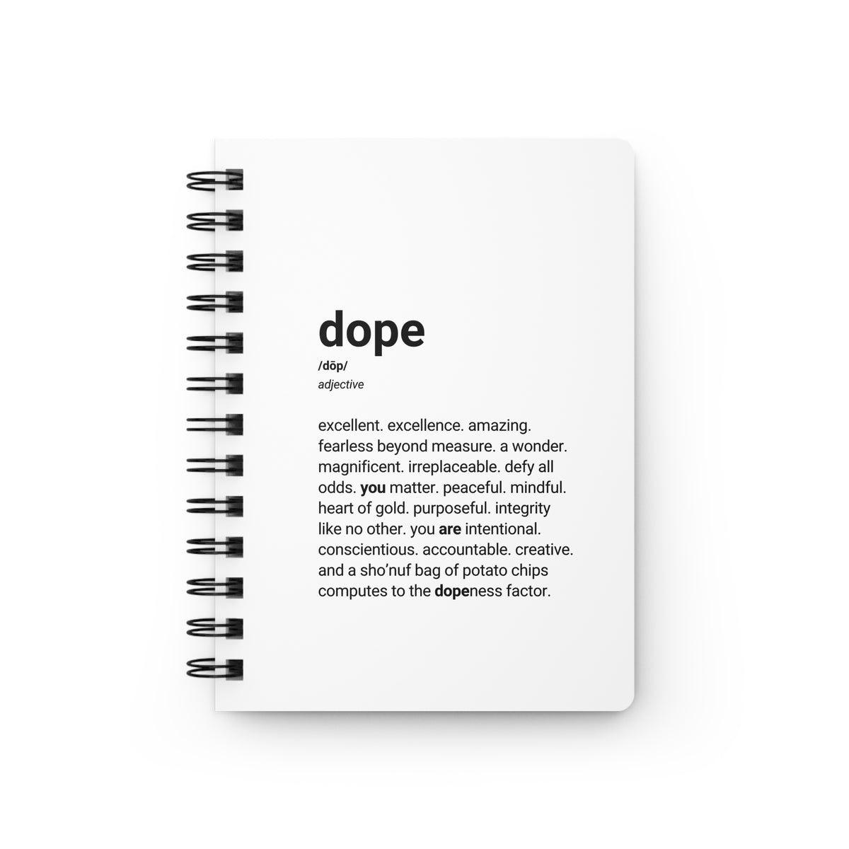 Dope Definition Spiral Journal — Minimal Inspirational Notebook for Students & Creatives